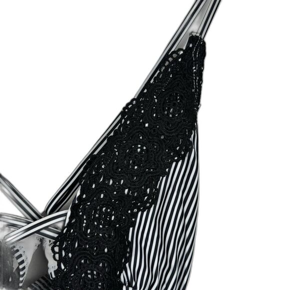 Cupshe One Piece Swimsuit Small Black White Stripe Lace V-Neck Tie Back Cutout - Picture 7 of 9